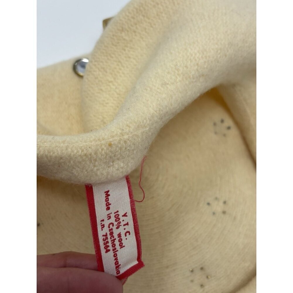 Vintage 70s 60s Cream Ivory Wool Studded Jewel Beret Hat Women's Czechoslovakia - Picture 8 of 12